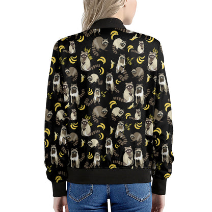 Raccoon And Banana Pattern Print Women's Bomber Jacket