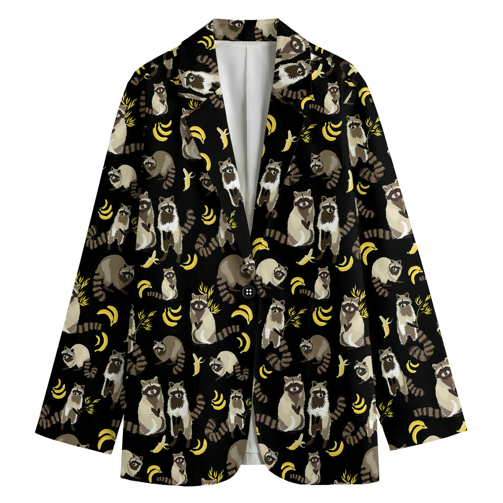 Raccoon And Banana Pattern Print Women's Cotton Blazer