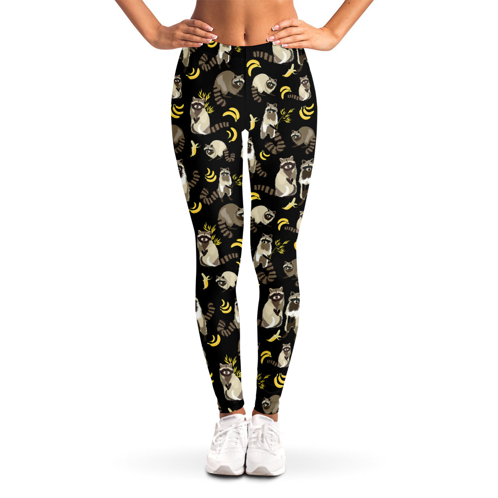 Raccoon And Banana Pattern Print Women's Leggings