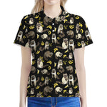 Raccoon And Banana Pattern Print Women's Polo Shirt