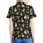 Raccoon And Banana Pattern Print Women's Polo Shirt