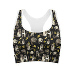 Raccoon And Banana Pattern Print Women's Sports Bra