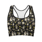 Raccoon And Banana Pattern Print Women's Sports Bra