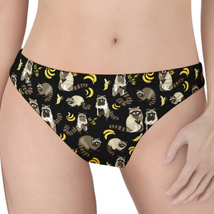 Raccoon And Banana Pattern Print Women's Thong