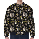 Raccoon And Banana Pattern Print Zip Sleeve Bomber Jacket