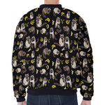 Raccoon And Banana Pattern Print Zip Sleeve Bomber Jacket