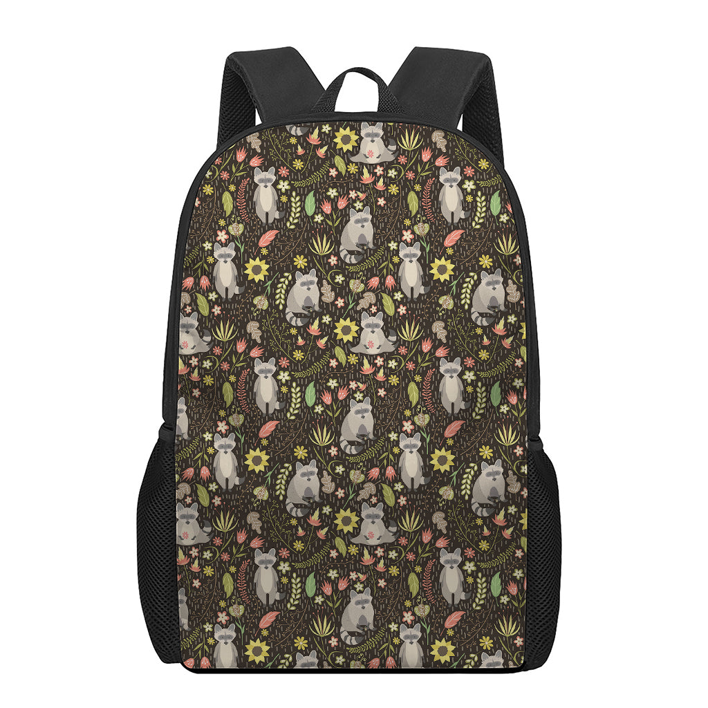 Raccoon And Floral Pattern Print 17 Inch Backpack