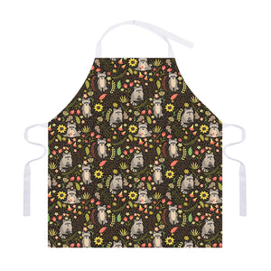 Raccoon And Floral Pattern Print Adjustable Apron