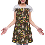 Raccoon And Floral Pattern Print Adjustable Apron