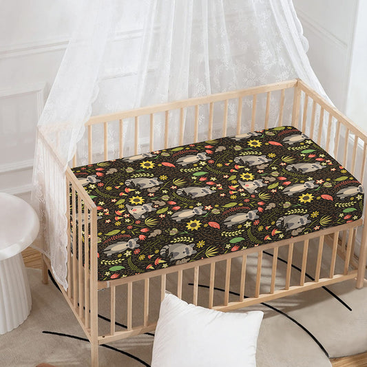Raccoon And Floral Pattern Print Baby Crib Sheet