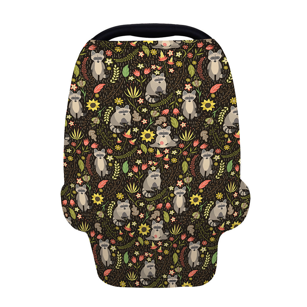 Raccoon And Floral Pattern Print Baby Seat Cover