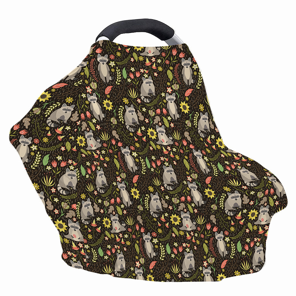 Raccoon And Floral Pattern Print Baby Seat Cover