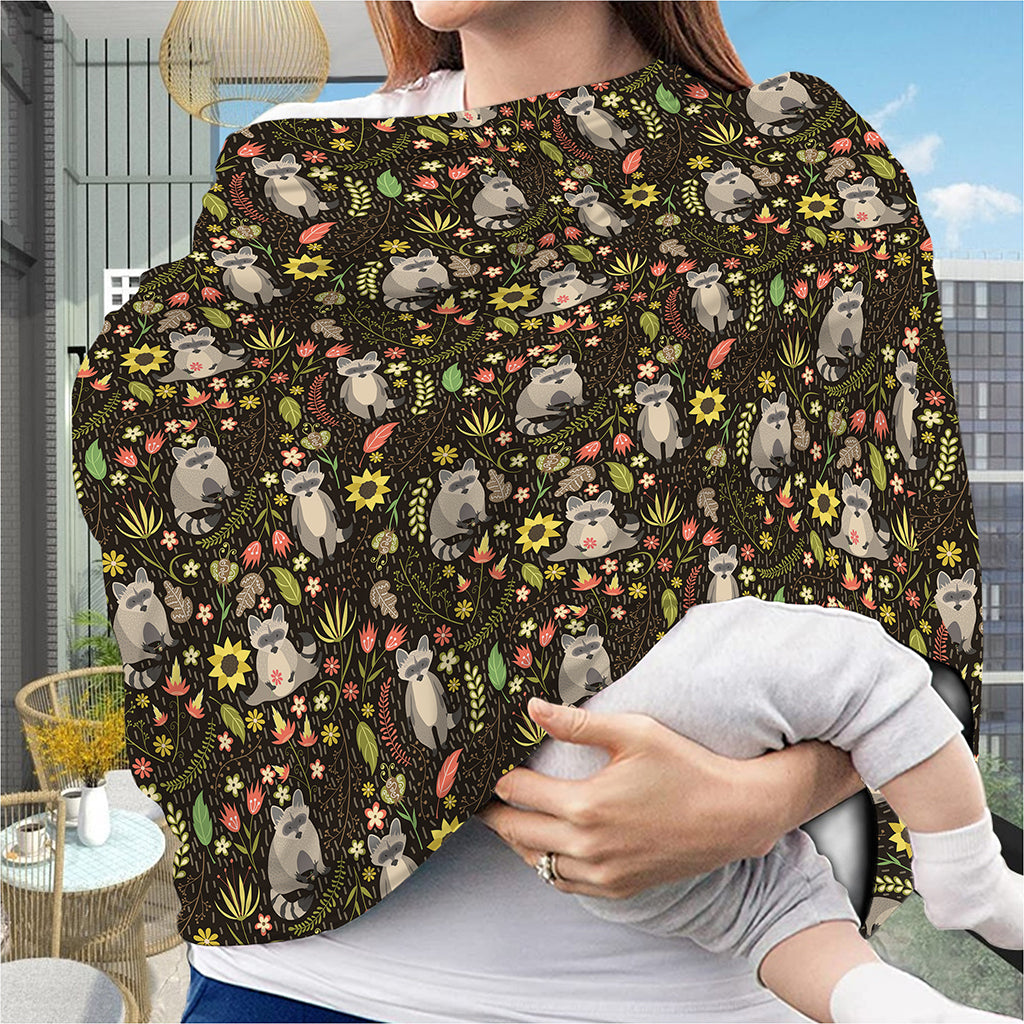 Raccoon And Floral Pattern Print Baby Seat Cover