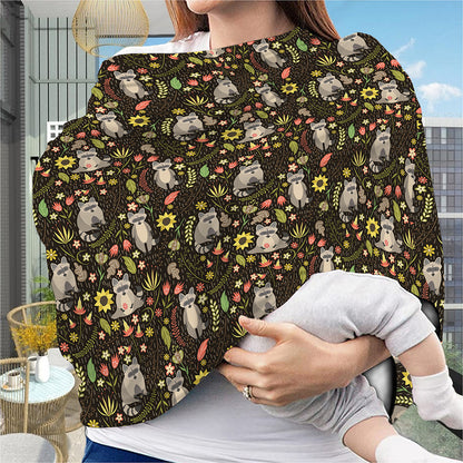 Raccoon And Floral Pattern Print Baby Seat Cover