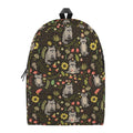 Raccoon And Floral Pattern Print School Backpack