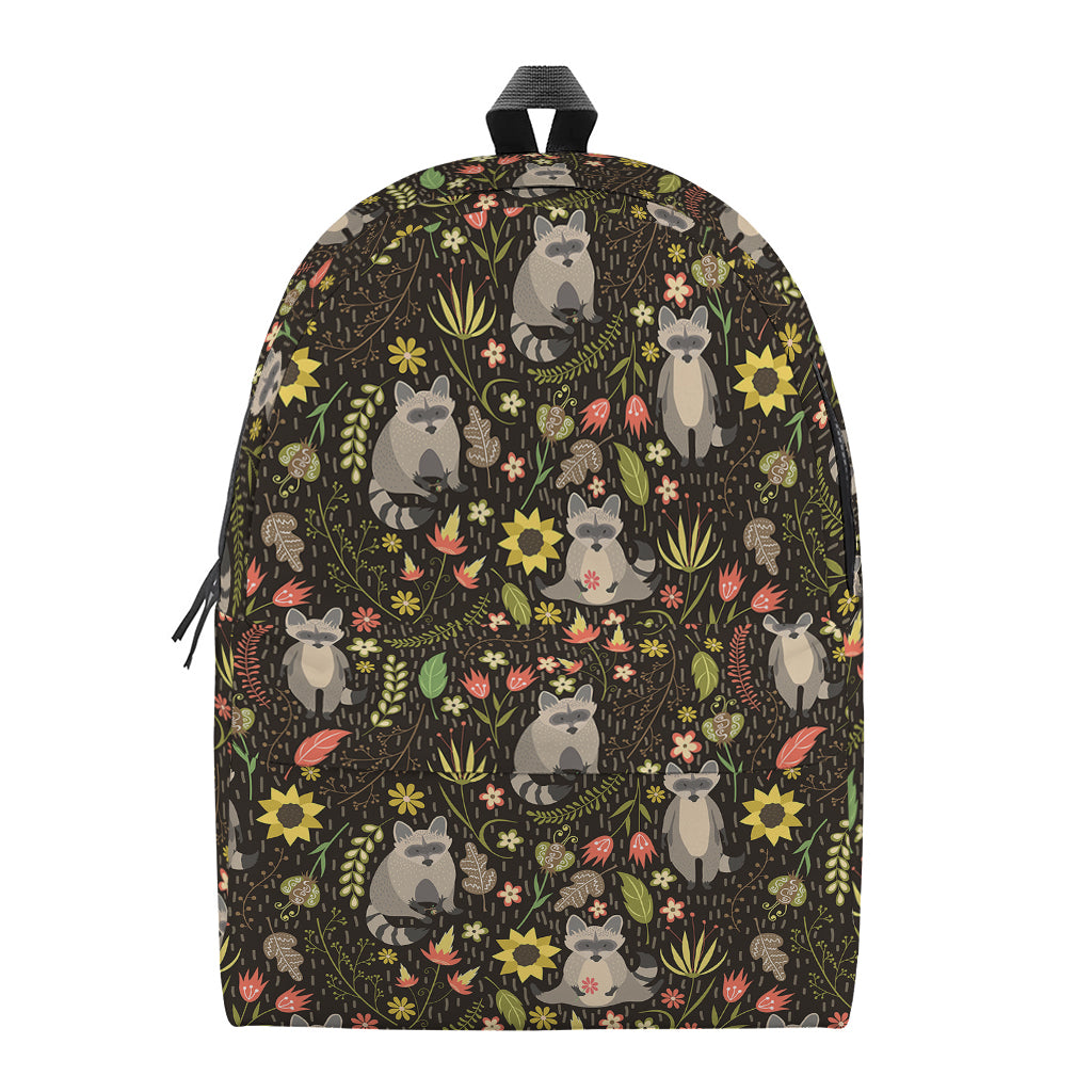 Raccoon And Floral Pattern Print Backpack