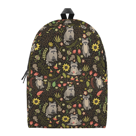 Raccoon And Floral Pattern Print Backpack