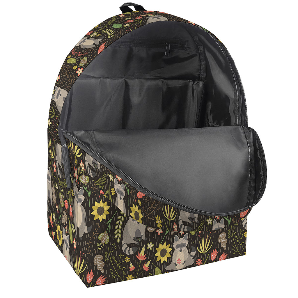 Raccoon And Floral Pattern Print Backpack