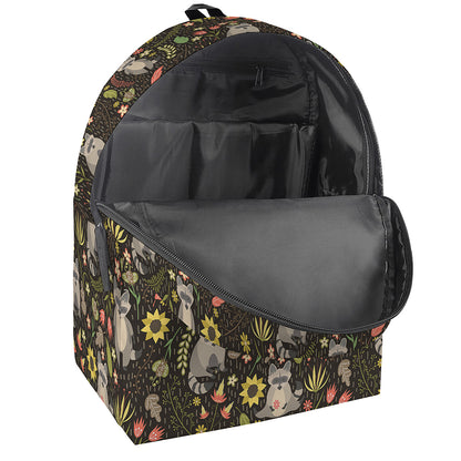Raccoon And Floral Pattern Print Backpack