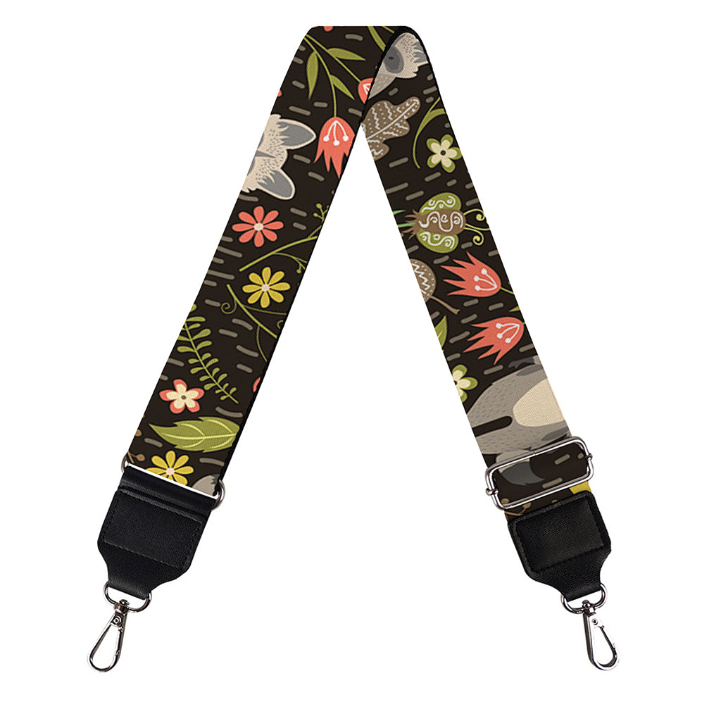 Raccoon And Floral Pattern Print Bag Strap