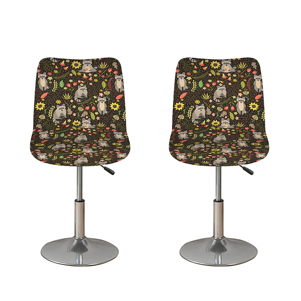 Raccoon And Floral Pattern Print Bar Stool Covers