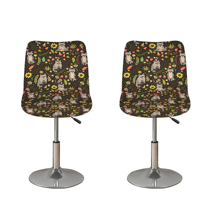 Raccoon And Floral Pattern Print Bar Stool Covers