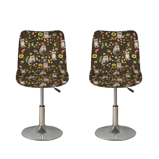Raccoon And Floral Pattern Print Bar Stool Covers