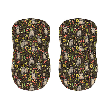Raccoon And Floral Pattern Print Bar Stool Covers