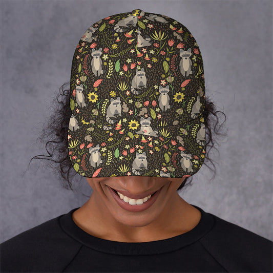 Raccoon And Floral Pattern Print Baseball Cap