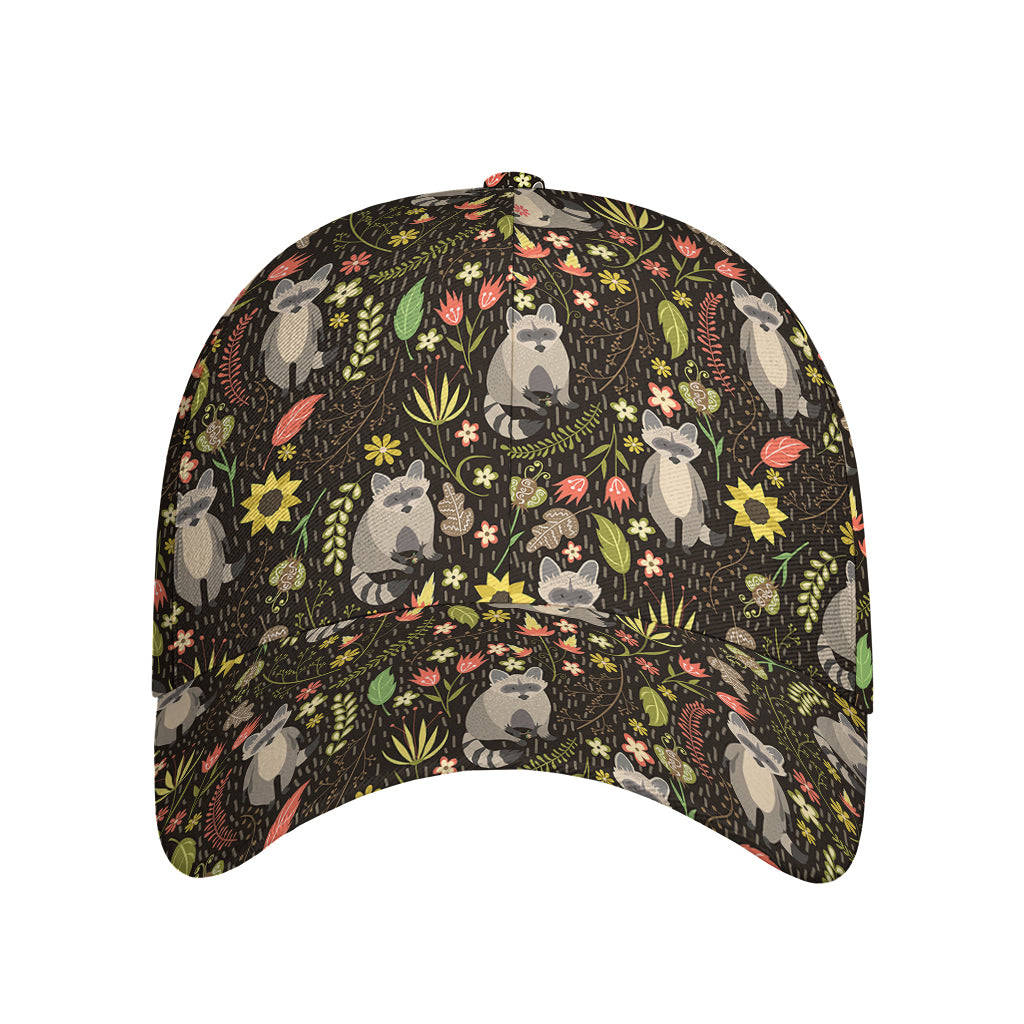 Raccoon And Floral Pattern Print Baseball Cap