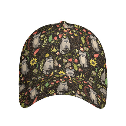 Raccoon And Floral Pattern Print Baseball Cap