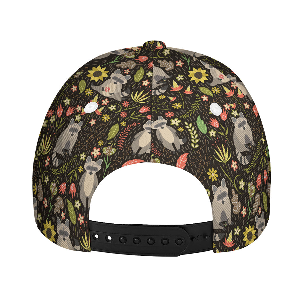 Raccoon And Floral Pattern Print Baseball Cap