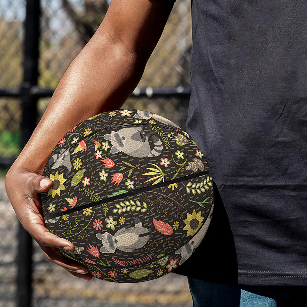 Raccoon And Floral Pattern Print Basketball