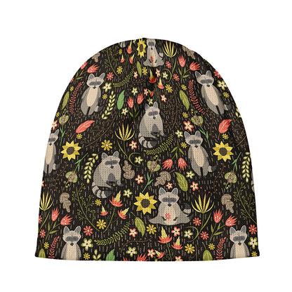Raccoon And Floral Pattern Print Beanie