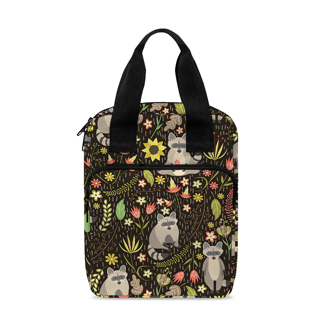 Raccoon And Floral Pattern Print Bible Tote Bag