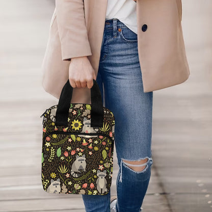 Raccoon And Floral Pattern Print Bible Tote Bag