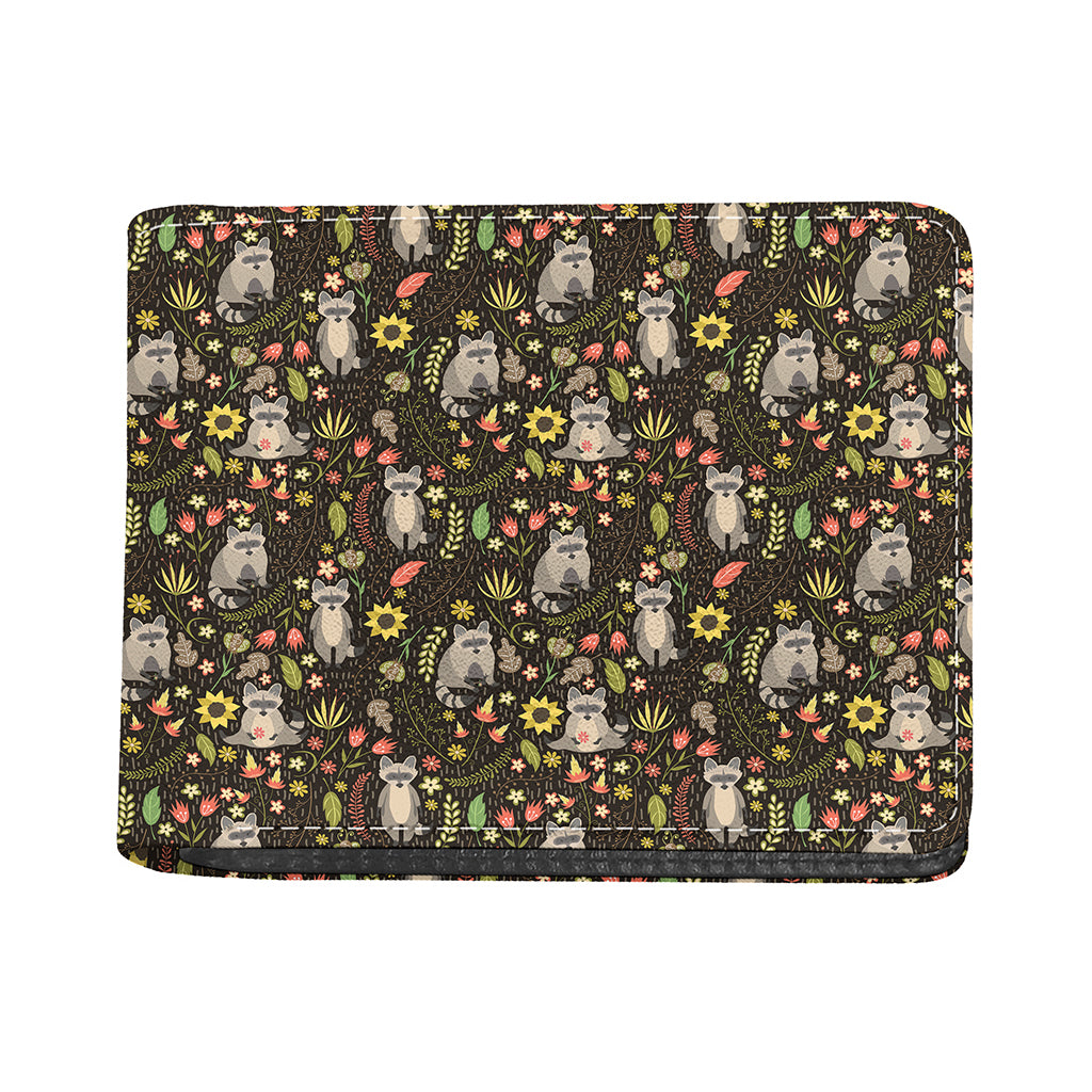 Raccoon And Floral Pattern Print Bifold Wallet