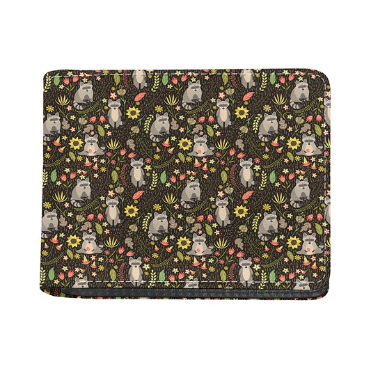 Raccoon And Floral Pattern Print Bifold Wallet