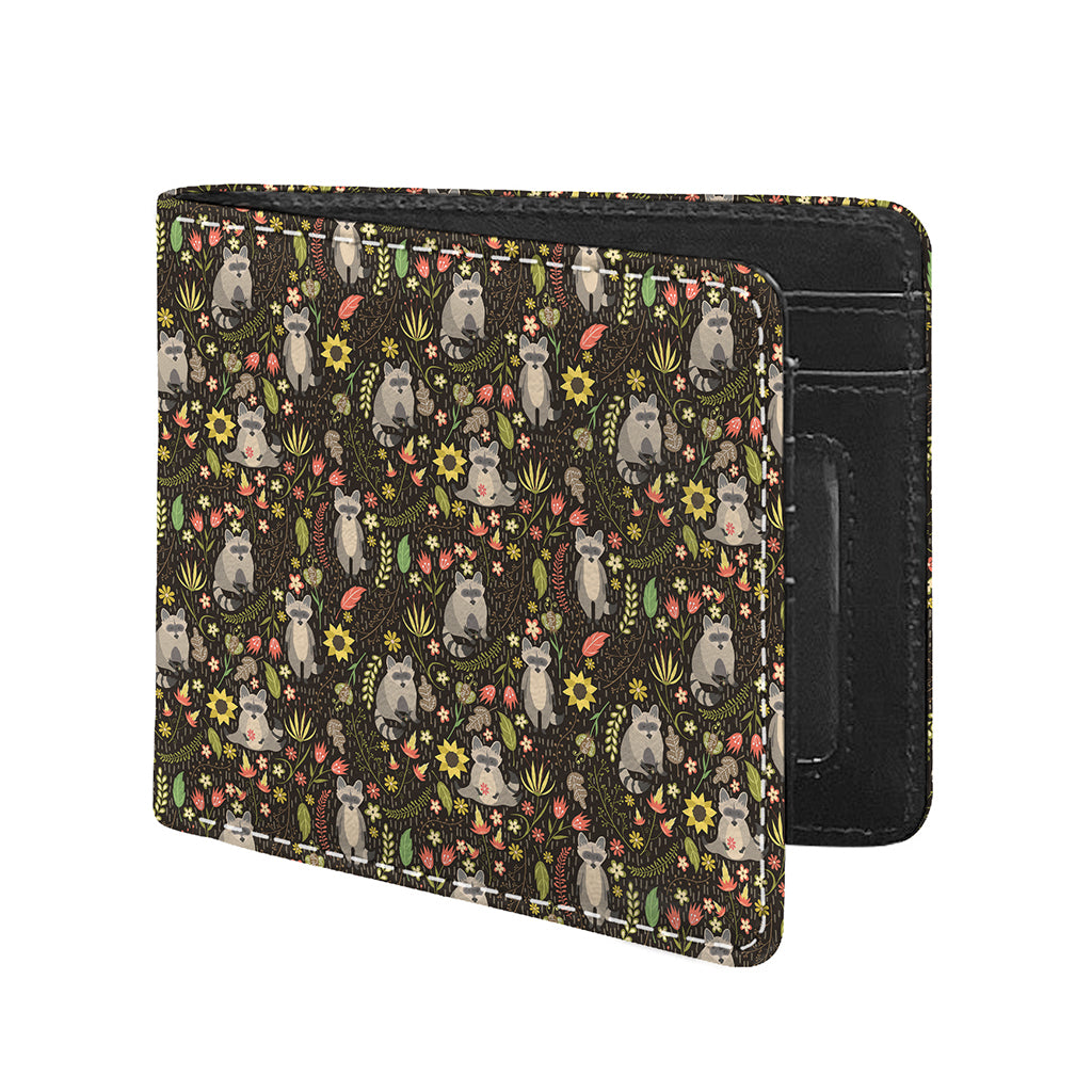 Raccoon And Floral Pattern Print Bifold Wallet