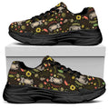 Raccoon And Floral Pattern Print Black Chunky Shoes