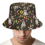 Raccoon And Floral Pattern Print Bucket Hat