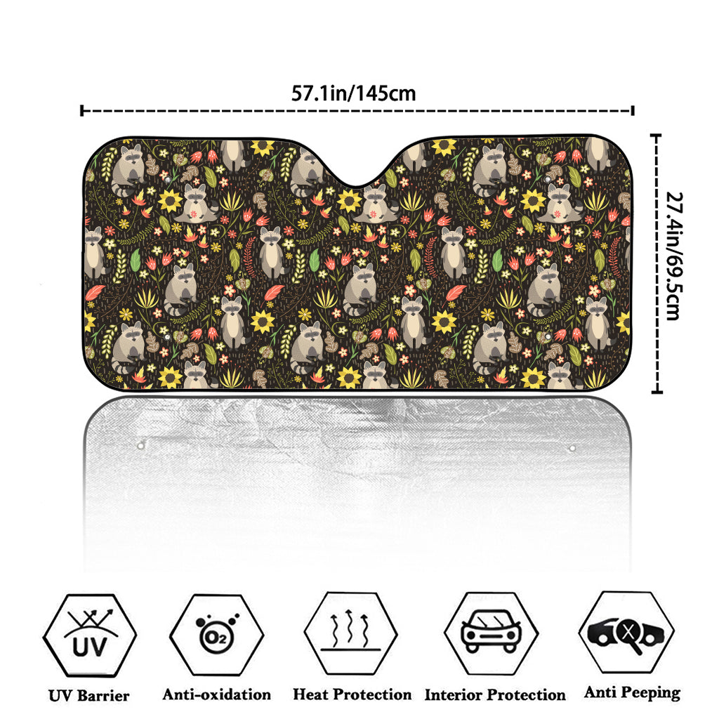 Raccoon And Floral Pattern Print Car Windshield Sun Shade