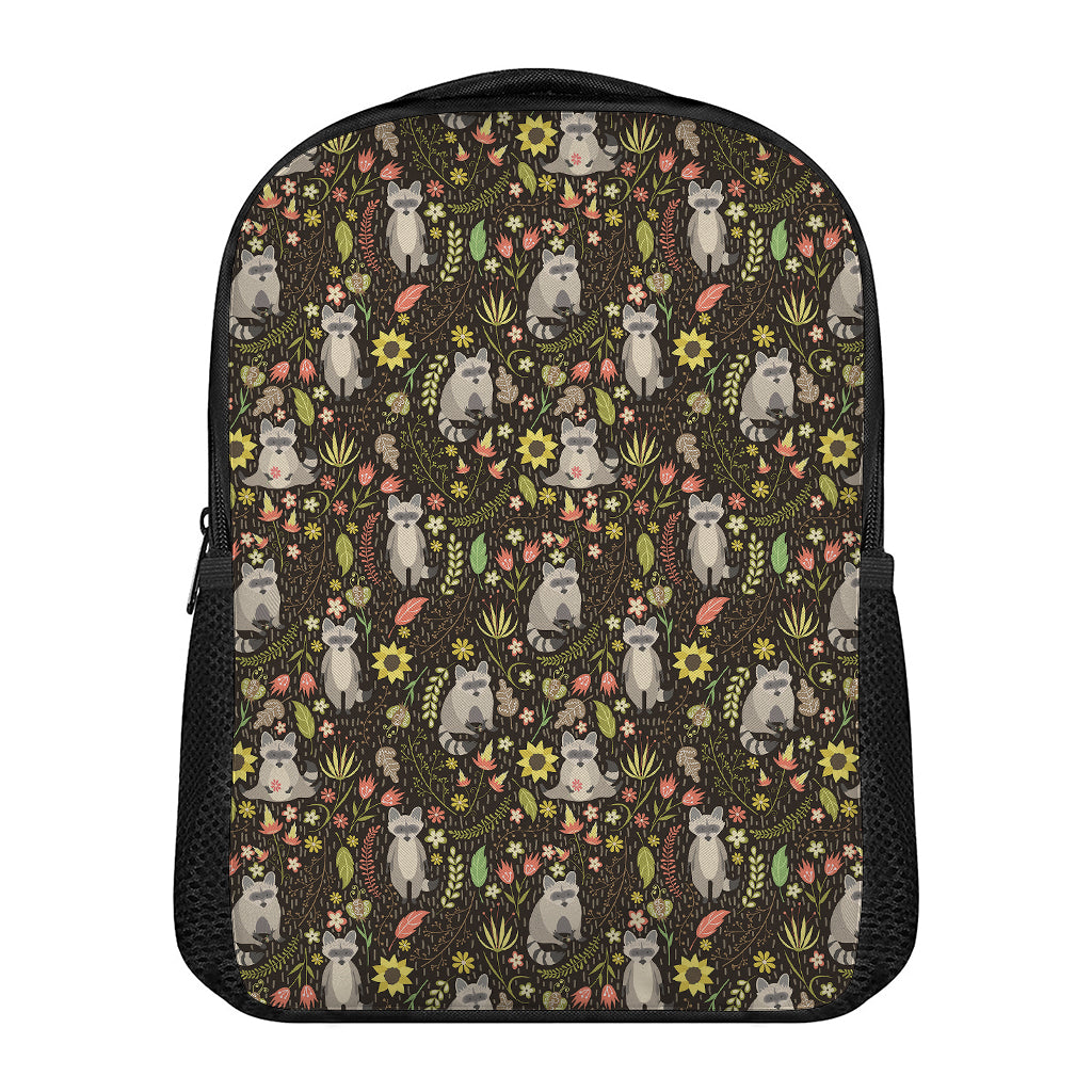 Raccoon And Floral Pattern Print Casual Backpack