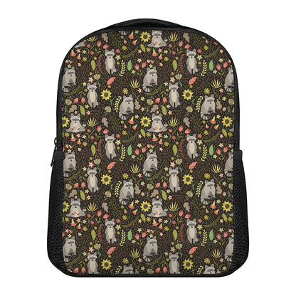 Raccoon And Floral Pattern Print Casual Backpack