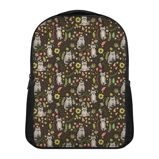 Raccoon And Floral Pattern Print Casual Backpack