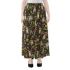 Raccoon And Floral Pattern Print Chiffon Maxi Skirt