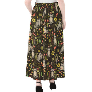 Raccoon And Floral Pattern Print Chiffon Maxi Skirt