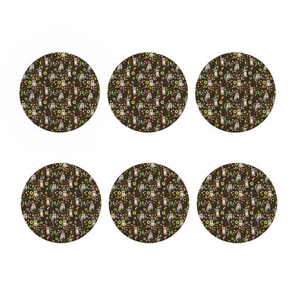 Raccoon And Floral Pattern Print Coaster Set