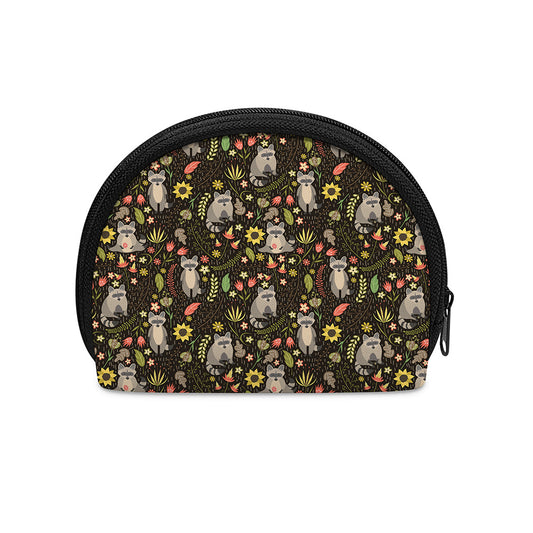 Raccoon And Floral Pattern Print Coin Purse