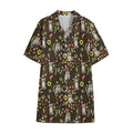 Raccoon And Floral Pattern Print Cotton Hawaiian Shirt